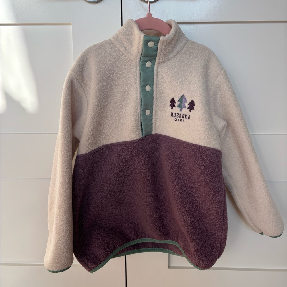 Muskoka Kids Fleece Pullover - Cream and Purple